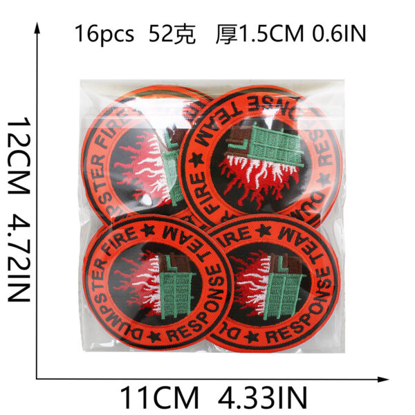 Wholesale Flame-shaped trash can embroidered fabric patch