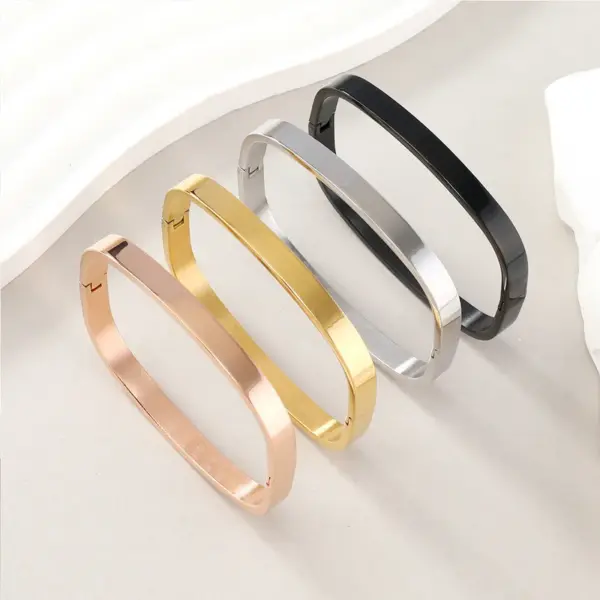 Wholesale Stainless Steel Simple Style Square Solid Color Plating Bangle