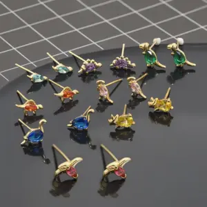 Korean Style Animal Copper Gem Copper Earrings