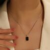 Wholesale European and American Cross-border Fashion Black Long Square Brand Necklace Women's Clavicle Chain Geometric Personality Versatile Necklace