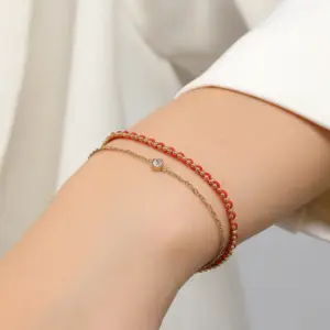 【XKB2115】Single Diamond Red String Bracelet / Gold
