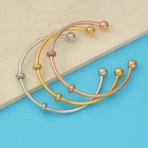 Wholesale PVD Coated 18K Gold Rose Gold Real Gold Plated Solid Color Stainless Steel Retro Waterproof Non Tarnish Bangle