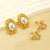Wholesale PVD Coated 18K Gold Plated Irregular Oval Solid Color 304 Stainless Steel Elegant Waterproof Non Tarnish Ear Studs