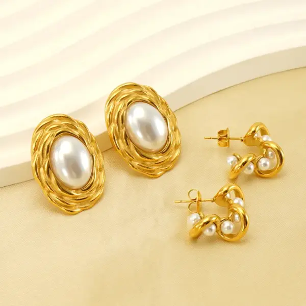 Wholesale PVD Coated 18K Gold Plated Irregular Oval Solid Color 304 Stainless Steel Elegant Waterproof Non Tarnish Ear Studs