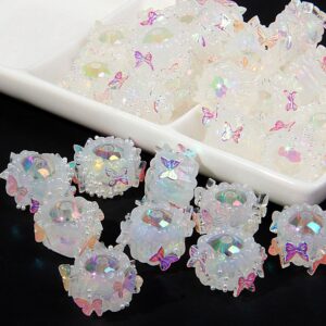 Transparent beads + cream + butterfly + small pearls / One