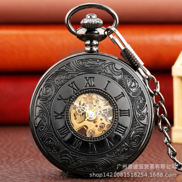 Wholesale Foreign Trade Hot Sale Retro Flip Pattern Double Display Roman Literal Mechanical Pocket Watch Male and Female Student Mechanical Watch