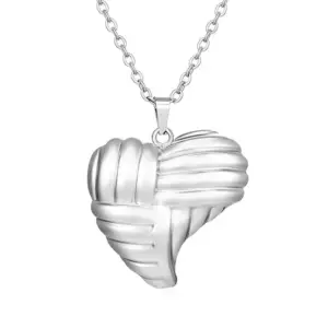 Heart-Shaped Striped Necklace Steel Color One MS-539
