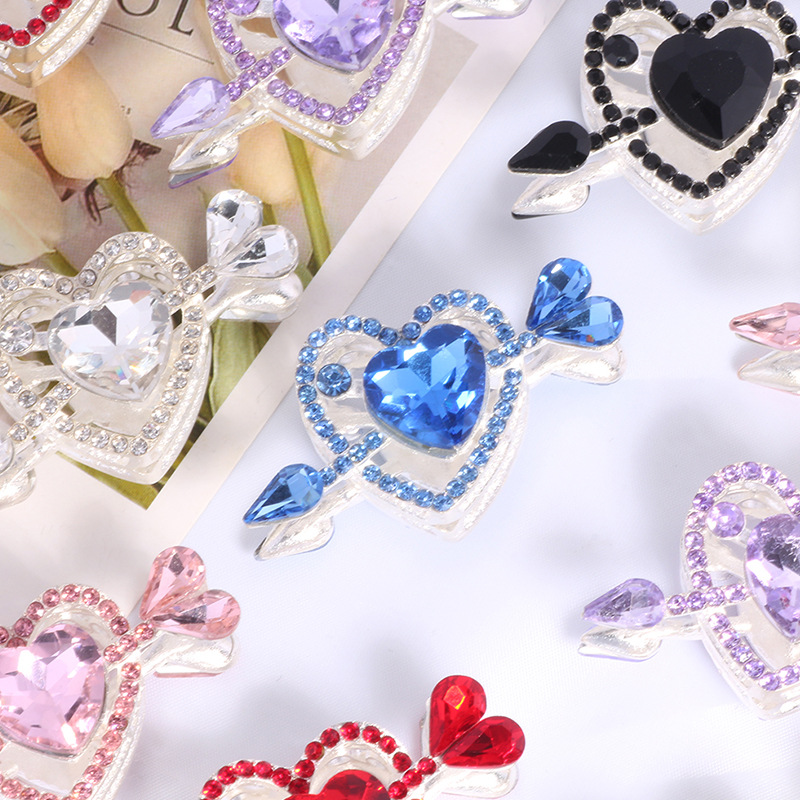 Wholesale Double-Sided Alloy Rhinestone One Arrow through the Heart Heart Diamond Ball Straight Hole Beads DIY Mobile Phone Chain Keychain Necklace Ae