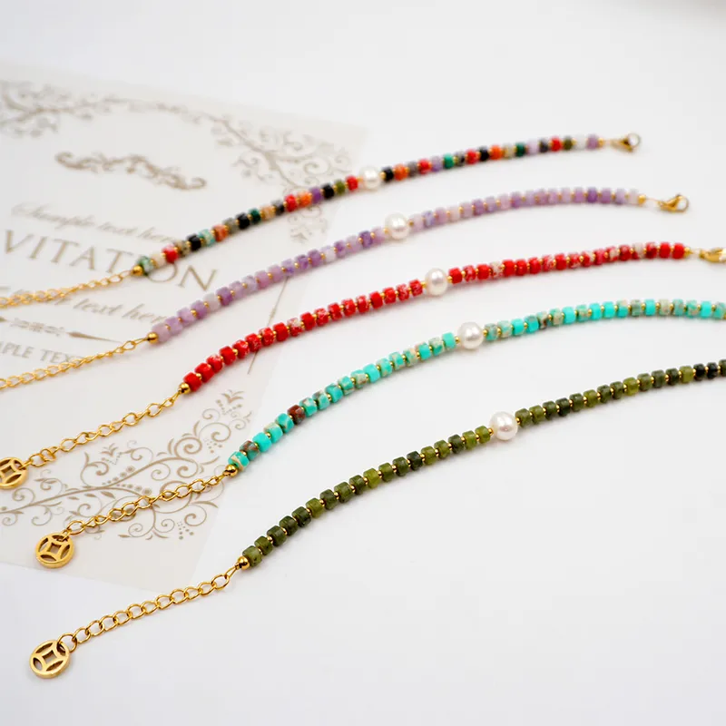 Wholesale Modern Style Classic Style Round Freshwater Pearl Stone Ferroalloy Electroplating Vacuum Plating Gold Plated Colour Bracelets In Bulk