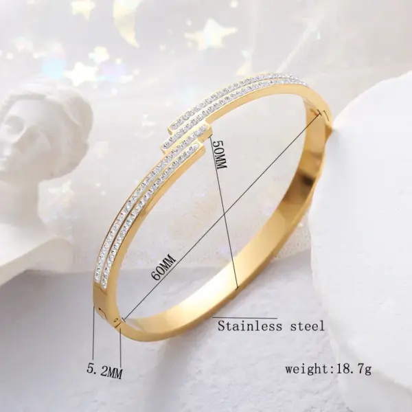 Wholesale Basic Classic Style Commute Geometric Stainless Steel Asymmetrical Inlay Zircon Bangle