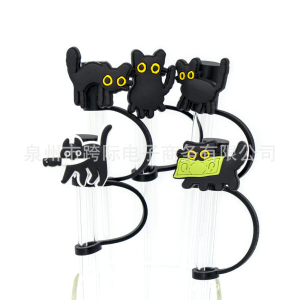 Wholesale Cross-border cartoon black cat silicone straw cap straw silicone lid Stanley cup straw protective cover dust plug