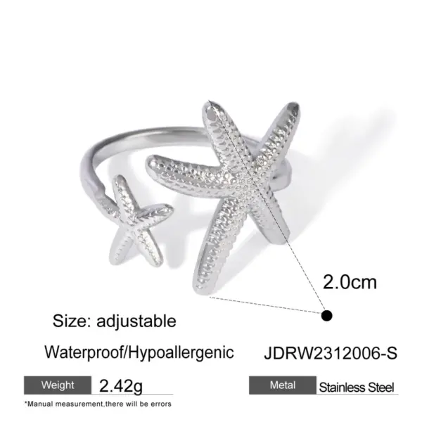 Wholesale Jewelry IG Style Modern Style Classic Style Starfish 304 Stainless Steel PVD Coated Plating Open Rings