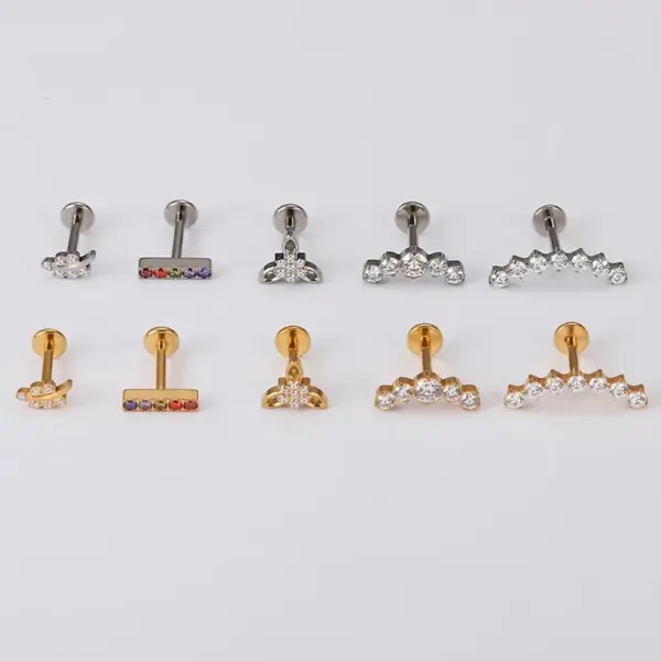 Wholesale Simple Style Leaf Titanium Steel Zircon Lip Stud