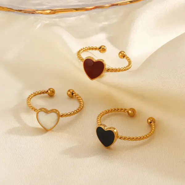 Wholesale Ion Plating (IP) 18K Gold Plated Heart Shape 304 Stainless Steel Simple Style Waterproof Non Tarnish Open Rings