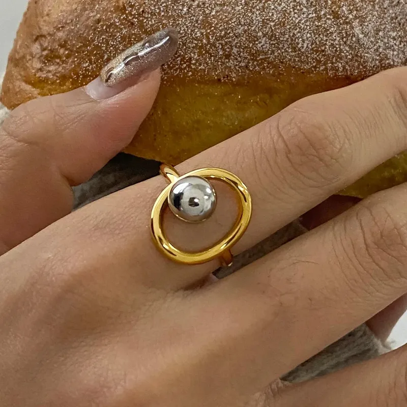 Wholesale Jewelry Luxurious Shiny Color Block 304 Stainless Steel Mixed Metal Rings