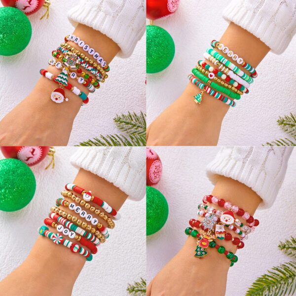 Wholesale Christmas versatile jewelry, Christmas tree heart polymer clay colorful beaded bracelet