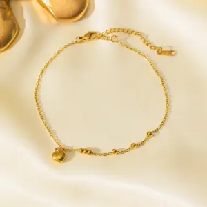 Qyb14 Bead Necklace Heart Anklet / Gold