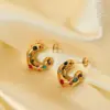 Wholesale 304 Stainless Steel C Shape PVD Coated Artificial Crystal Artificial Rhinestones 18K Real Gold Plated 18K Gold Retro Waterproof Non Tarnish Plating Inlay Ear Studs