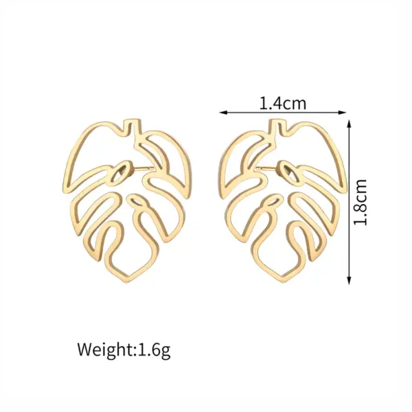 Wholesale 304 Stainless Steel Leaf PVD Coated Stone-Free 18K Real Gold Plated 18K Gold Elegant Waterproof Non Tarnish Hollow Out Gold Silver Earrings