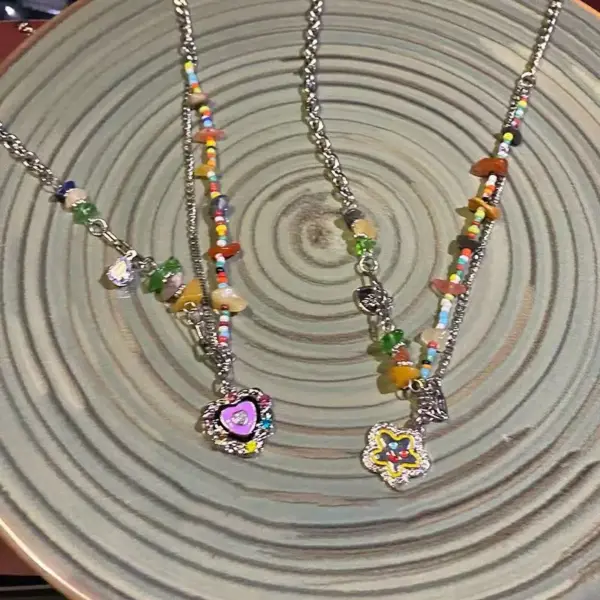 Wholesale Lady Sweet Heart Shape Flower Fish Tail Imitation Pearl Alloy Inlay Rhinestones Women's Necklace