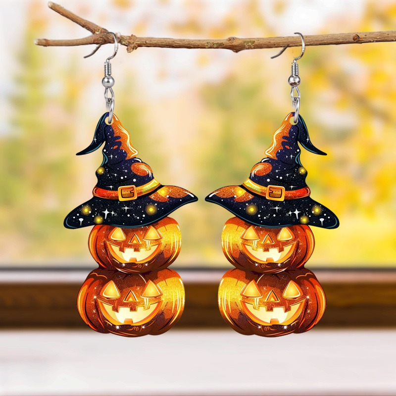Wholesale Cross-border Carnival Party Demon Pumpkin Wizard Hat Acrylic Earrings Funny Personality Ghost Earrings