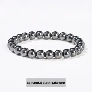 3a Natural Black Gallstone Bracelet / Diameter 8.1-8.8mm (about 21-23 Pieces)
