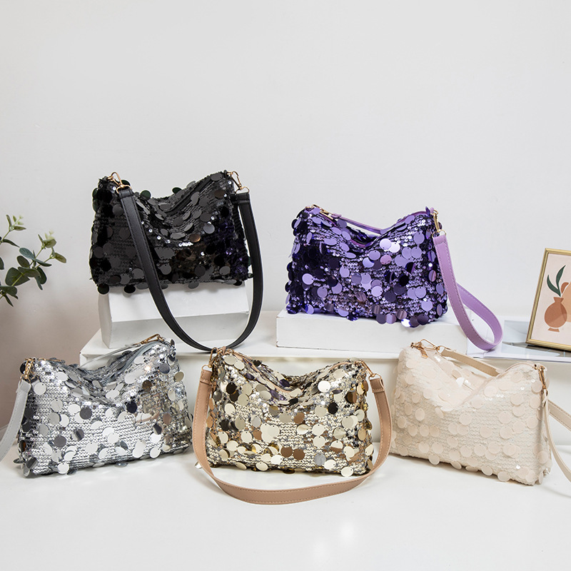 Wholesale 2025 New Foreign Trade Cross-Border Simple Lightweight Bag Women's Textured Sequin Armpit Bag Single Shoulder Crossbody Bag Mobile Phone Bag