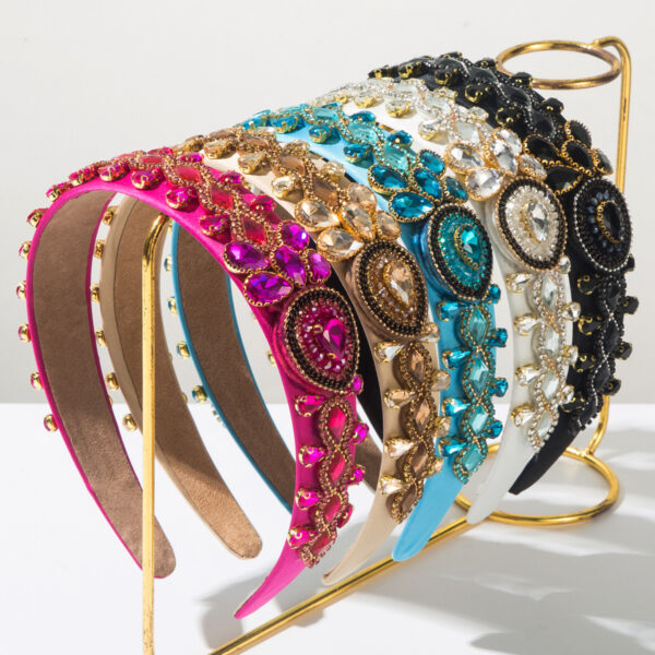 oly-329a4c7c009b58fecbaef683dc087886 Wholesale Cross-Border New Style Colorful Glass Diamond High-End Headband for Women European and American Retro Temperament Full Diamond Banquet Headband Hair Accessories