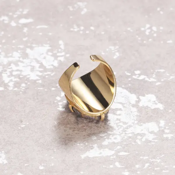 Wholesale Elegant Oval Natural Stone Copper Inlay Artificial Gemstones Open Ring