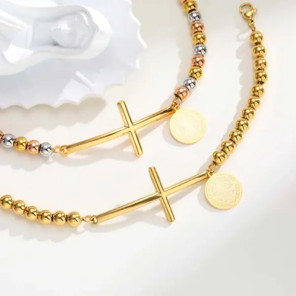 Wholesale PVD Coated Real Gold Plated 18K Rose Saint Benedict 201 Stainless Steel Retro Religion Waterproof Non Tarnish Bracelets