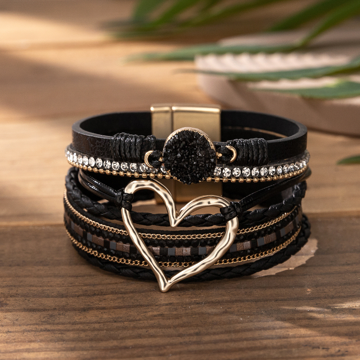 Wholesale Bohemian Love Weaving Diamond Set Bracelet
