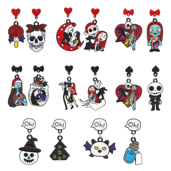 oly-32a432e37817aae987e3afd8805a0c36 Wholesale Silver Needle Halloween Cartoon Ghost Pumpkin Skull Asymmetric Earrings Personality Design Sense Ghost Earrings Female