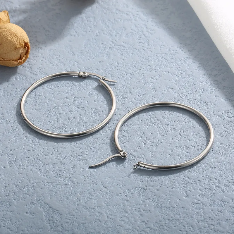Wholesale Simple Style Circle Stainless Steel Hoop Earrings Plating Metal Stainless Steel Earrings