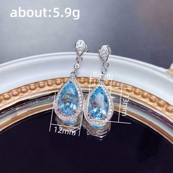 Wholesale Cao Shi's Online Celebrity Live Selling Temperament Color Treasure Water ops Aquamarine Zircon Long Earrings Mother's Day Gift