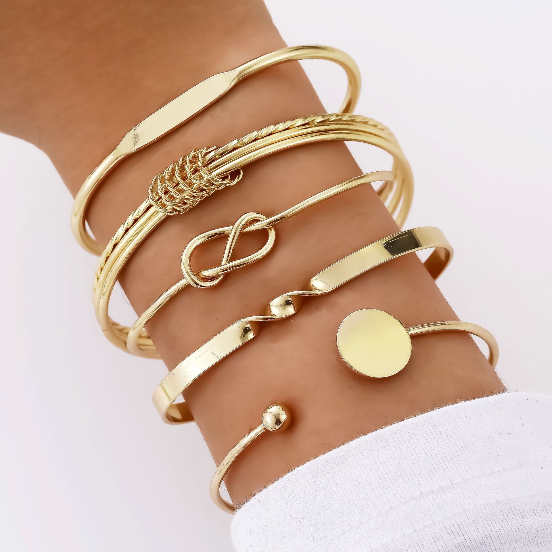 Wholesale Cross-border new jewelry full hosting European and American fashion creative geometric smooth opening knot bracelet 5 pieces
