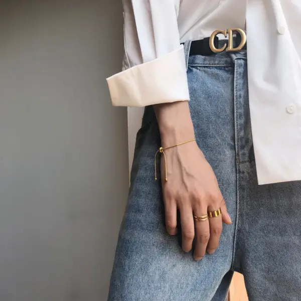 PVD Coated Real Gold Plated 18K Gold Solid Color 304 Stainless Steel Simple Style Waterproof Non Tarnish 304 Stainless Steel Bracelets