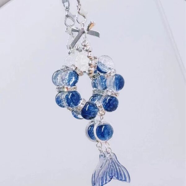 Wholesale [Blue Fish Tail] Mermaid Fall Phone Chain Pendant Beaded Bow Deep Sea Pendant Key Chain