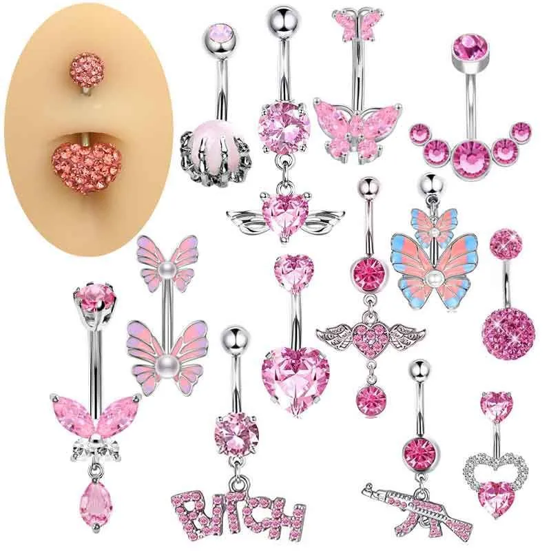 Wholesale 1 Piece 316 Stainless Steel Zircon Belly Rings Geometric