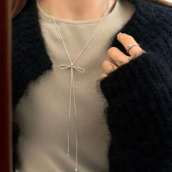 Wholesale Casual Bow Pull-Out Long Necklace for Women Korean Niche Ins Stylish Fashion Versatile Neck Chain Sweater Chain