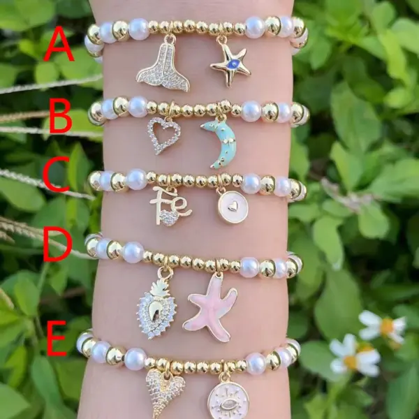 Wholesale Jewelry Casual Simple Style Starfish Heart Shape Fish Tail Copper Zircon 18K Gold Plated Polishing Enamel Inlay Bracelets