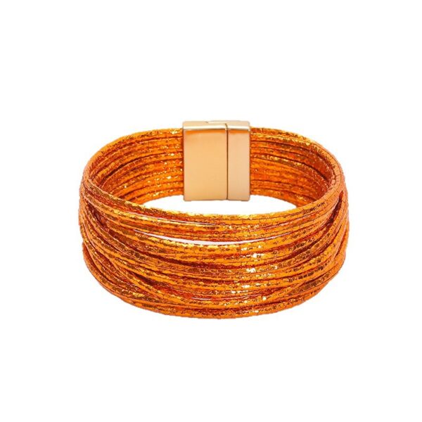 Wholesale Bohemian minimalist style imitation gold thread multi-layer PU leather women's bracelet with magnetic clasp.
