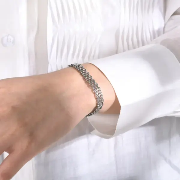 Wholesale 304 Stainless Steel Grid Ion Plating (IP) KC Golden Plated White K Plated Vintage Style Waterproof Non Tarnish Surgical Steel Plating Gold Silver Bracelets