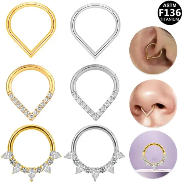 Wholesale 1 Piece Nose Rings & Studs Elegant Simple Style Water Droplets Pure Titanium Alloy Zircon Vacuum Plating 14K Gold Plated White Ear Cartilage