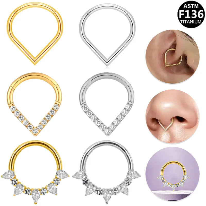 Wholesale 1 Piece Nose Rings & Studs Elegant Simple Style Water Droplets Pure Titanium Alloy Zircon Vacuum Plating 14K Gold Plated White Ear Carti