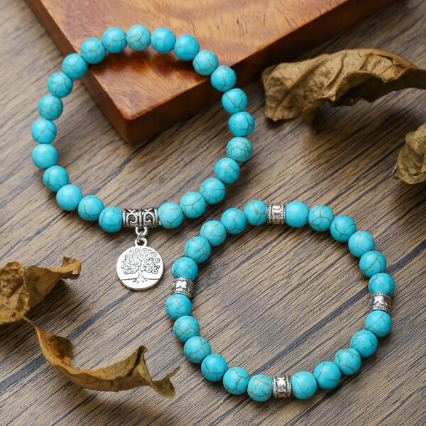 Wholesale Amazon Hot Bracelet Cross-border Supply 8mm Turquoise Bracelet Two-piece World Tree Bracelet Couple Bracelet