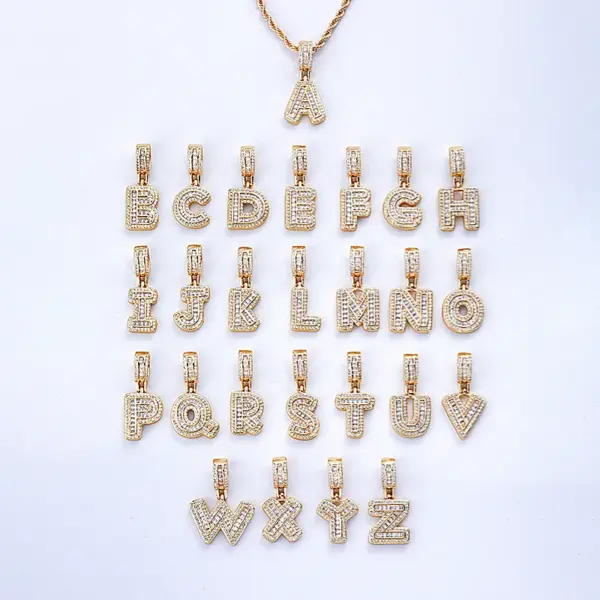 Wholesale Copper Letter Vacuum Plating Zircon Gold Plated Silver Plated Casual Sweet Shiny Inlay Pendant Necklace