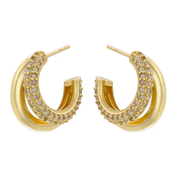 Wholesale 1 Pair Exaggerated Luxurious Shiny C Shape Star Side Stripe Plating Inlay Copper Zircon 18k Gold Plated Ear Studs