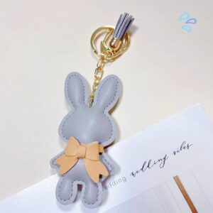 Leather bunny keychain [gray]