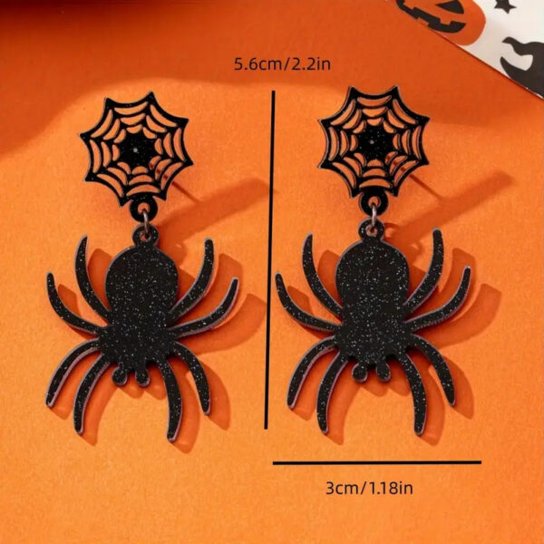 Wholesale Cross-Border Hot Selling Spider Web Earrings Halloween DIY Jewelry Flat Acrylic Horror Black Spider Earrings for Women
