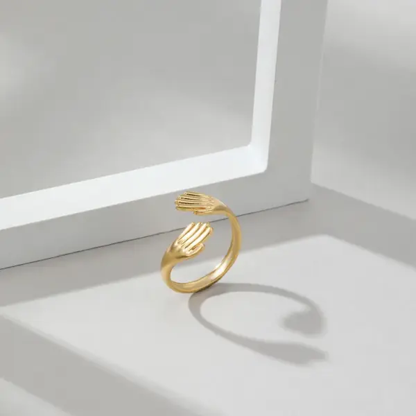 Wholesale Vacuum Plating Real Gold Plated Geometric 304 Stainless Steel Fashion Waterproof Non Tarnish Ring